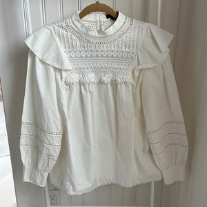 J Crew white/cream ruffle top with back buttons size small